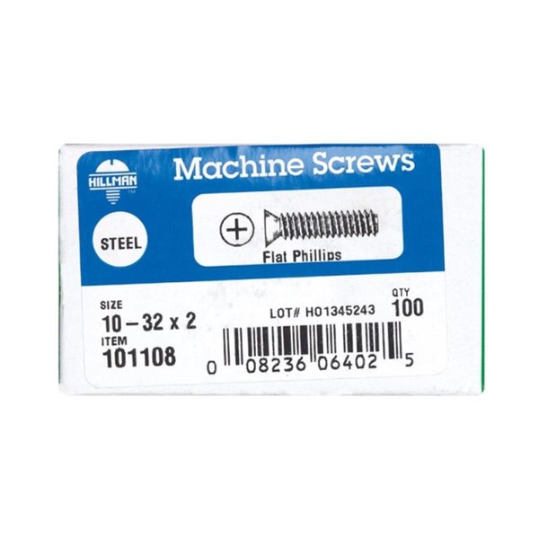 Hillman 101108 10-32 x 2 in. Flat Head Phillips Machine Screw 77109